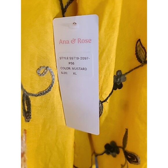 NWT Ana & Rose Women's Boho Blouse Plus XL Yellow Floral Embroidered Peasant - Picture 2 of 9